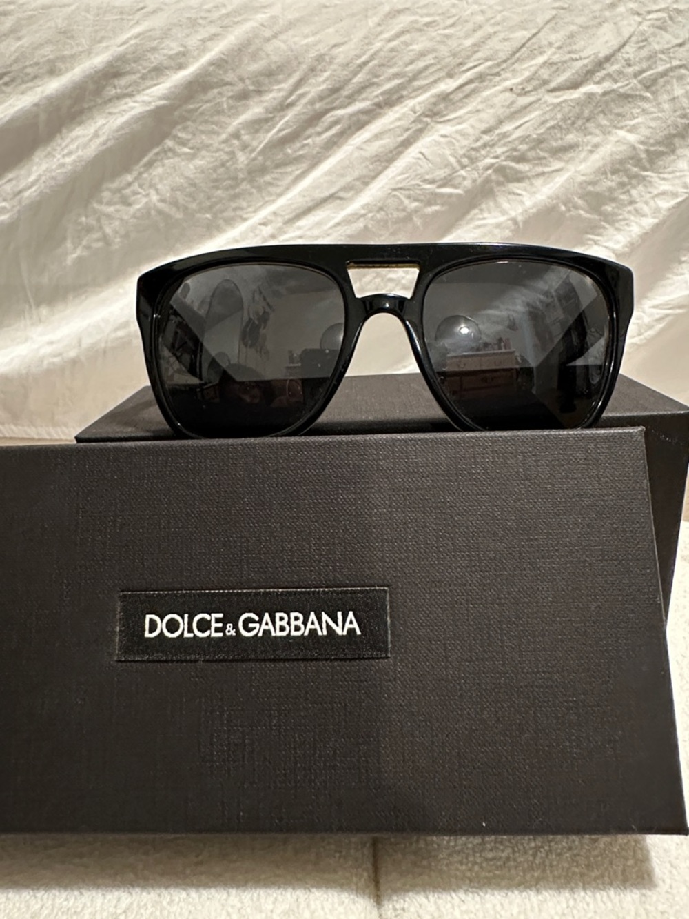 Dolce & Gabbana Black Shield Sunglasses with Silver Accent
